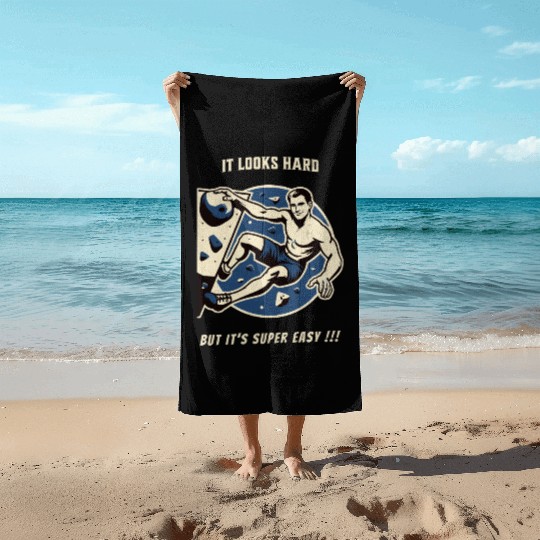 Climbing bouldering vintage Beach Towels funny saying