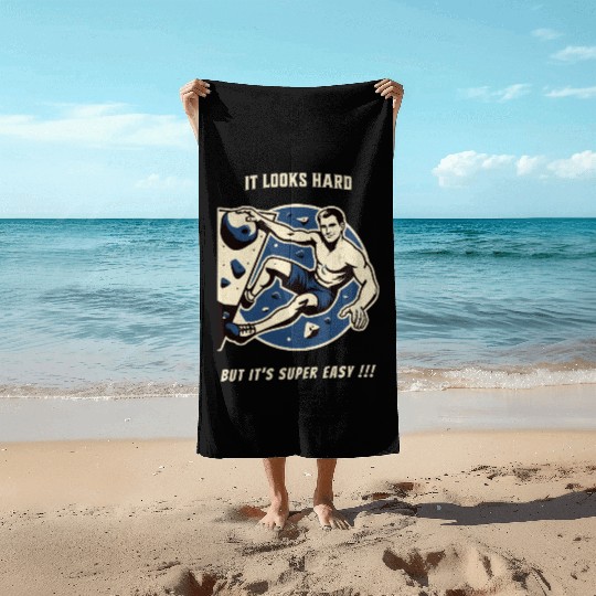 Climbing bouldering vintage Beach Towels funny saying
