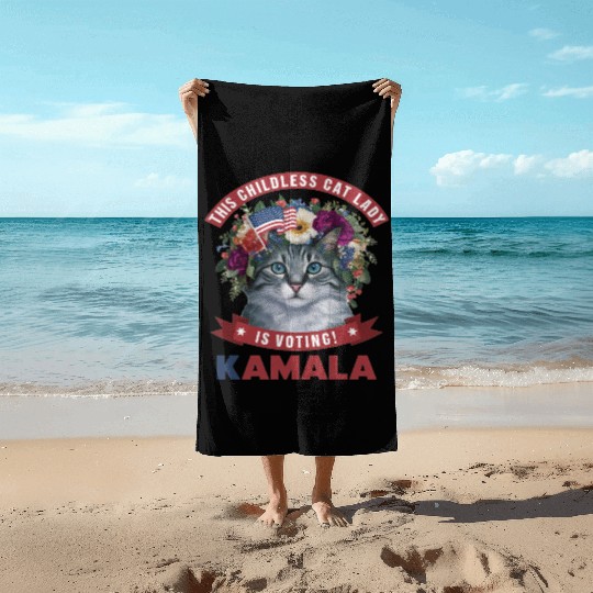 Childless Cat Lady is voting kamala Beach Towels