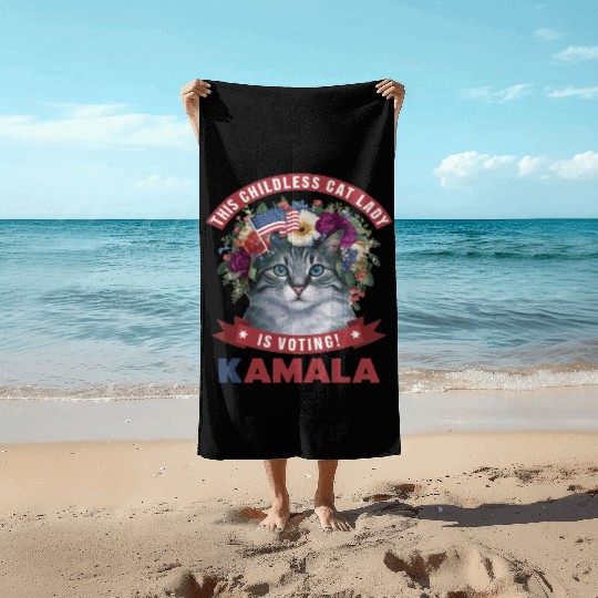 Childless Cat Lady is voting kamala Beach Towels