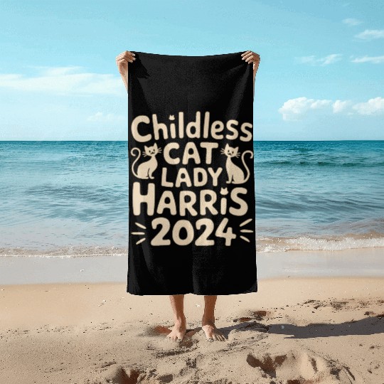 Childless Cat lady Kamala Harris Beach Towels