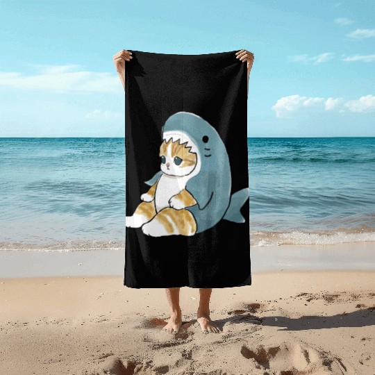 sand cat love pet cat shark Beach Towels