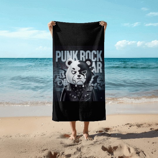 Punk Rock Bear Beach Towels