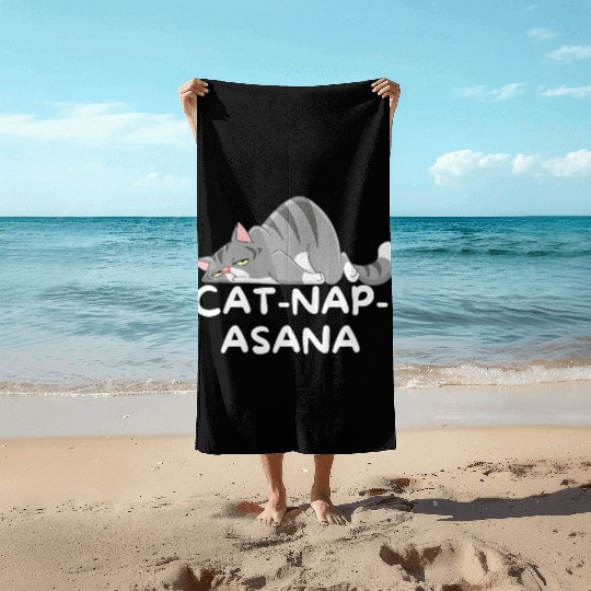 Funny Cat-Nap-Asana sleeping yoga Beach Towels