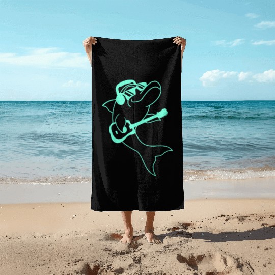 Cool Dolphin Playing Guitar Headphone Sunglasses Beach Towels