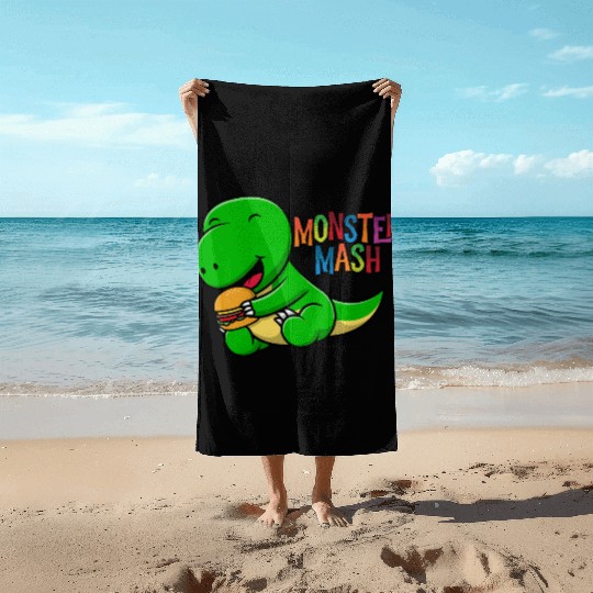 Monster eats hot dog Beach Towels
