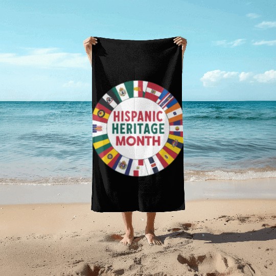 Hispanic Heritage Circle Unity of Flags Beach Towels