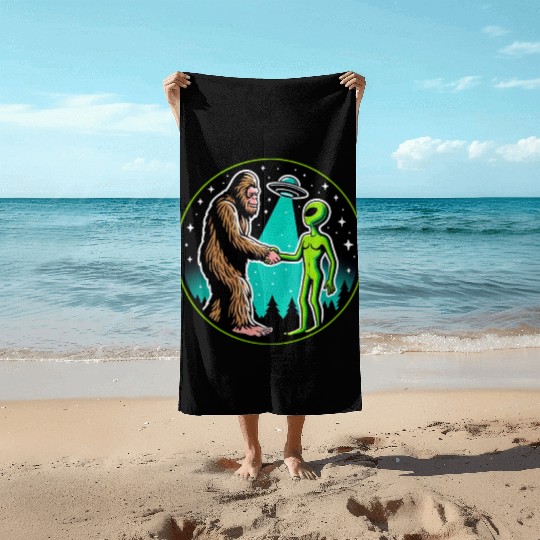 Bigfoot Alien Alliance - Funny Scifi Cryptid Beach Towels