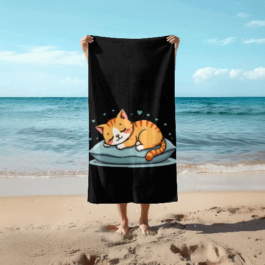 Cute Cat Nap Lover Funny Sleepy Naptime Humor Beach Towels