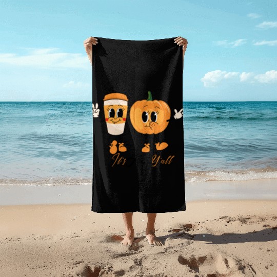 Retro It's Fall Y'all - Pumpkin Spice Latte Beach Towels