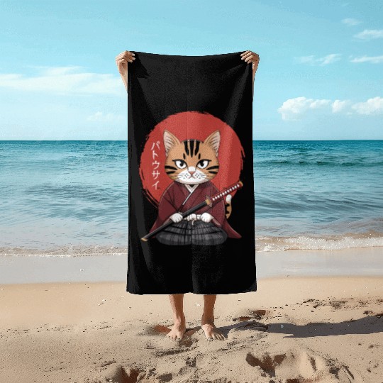 Neko Battousai Samurai Cat Classic Beach Towels