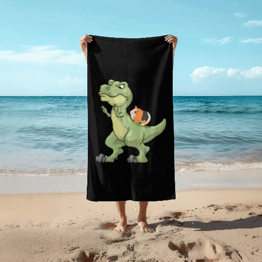Funny guinea pig dinosaur lover dressedforduty Beach Towels
