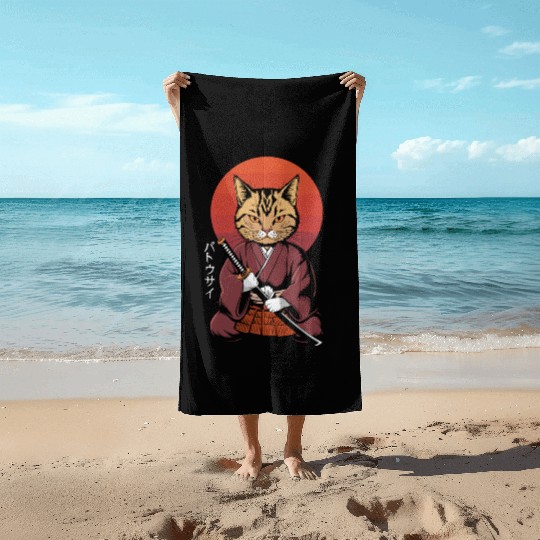 Neko Battousai Samurai Cat Classic Beach Towels
