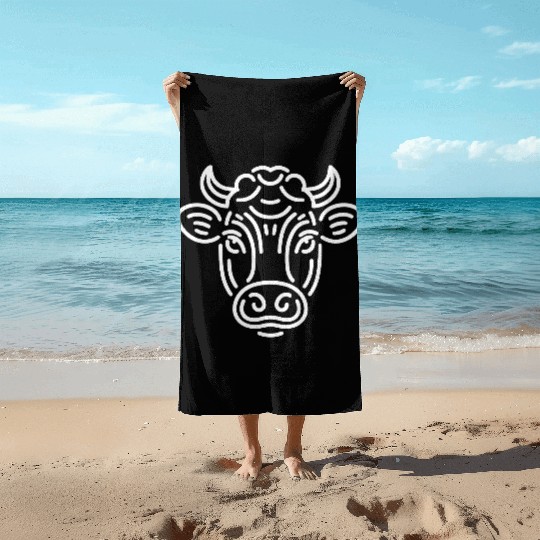 Cow face cows vector farm animal art path6 Beach Towels