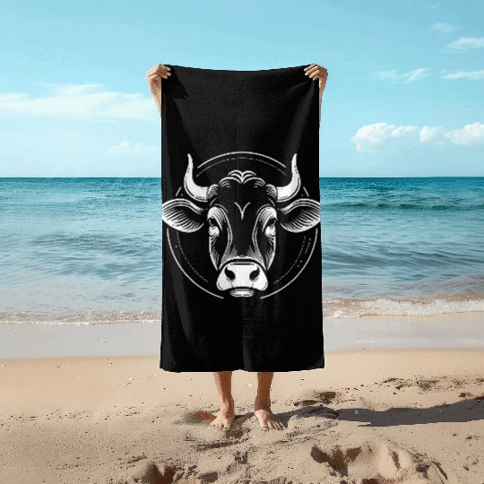 Cow face cows vector farm animal art path5 Beach Towels