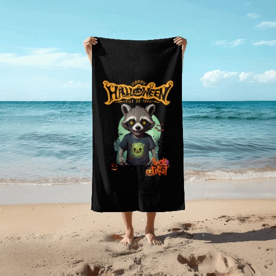 Trick or Treat Raccoon Beach Towels