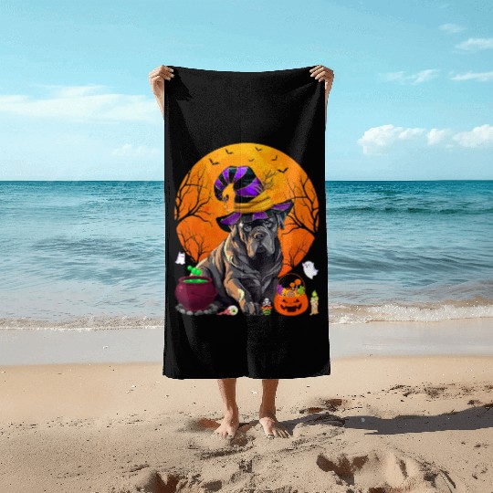 Funny Cane Corso Dog Witch Halloween Dog Lover Beach Towels
