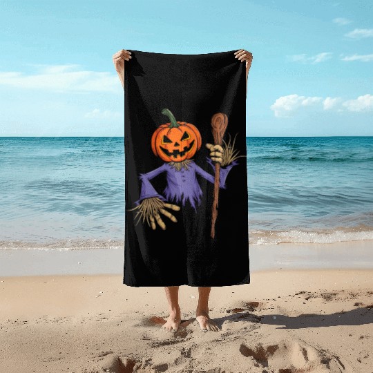 Spooky Halloween Scarecrow Beach Towels