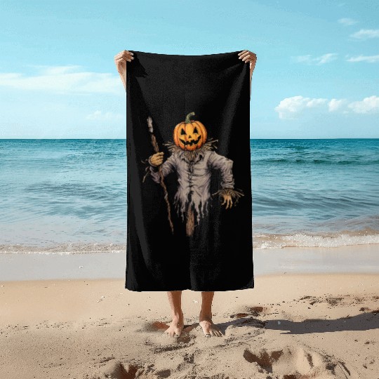 Spooky Halloween Scarecrow Beach Towels