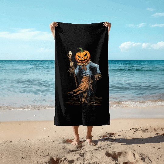 Spooky Halloween Scarecrow Beach Towels