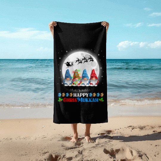Happy Chrismukkah Gnomes Christmas Hanukkah Beach Towels