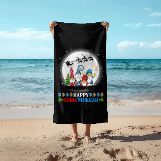 Happy Chrismukkah Gnomes Christmas Hanukkah Beach Towels