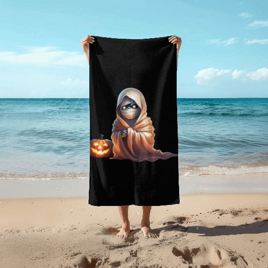 Little Mummy Sitting with Pumpkin Beach Towels