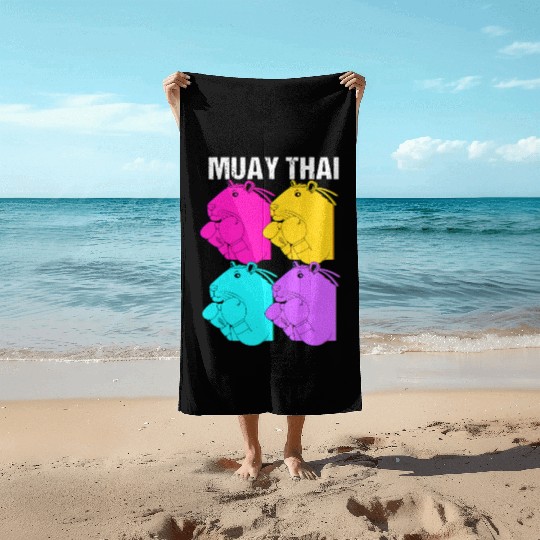 MMA Kickboxing Retro 80s Capybara Doing Muay Thai Beach Towels