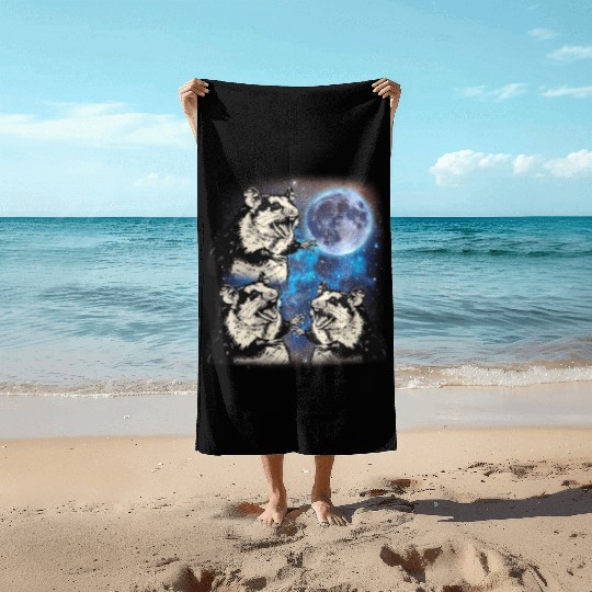 Three Possum Moon Cursed Meme 3 Howling Possum Beach Towels