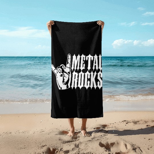Heavy metal rocks hard rock music fun hand gesture Beach Towels