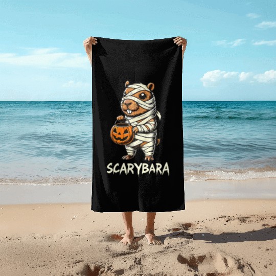 Cute Capybara Mummy Trick or Treat Halloween Beach Towels