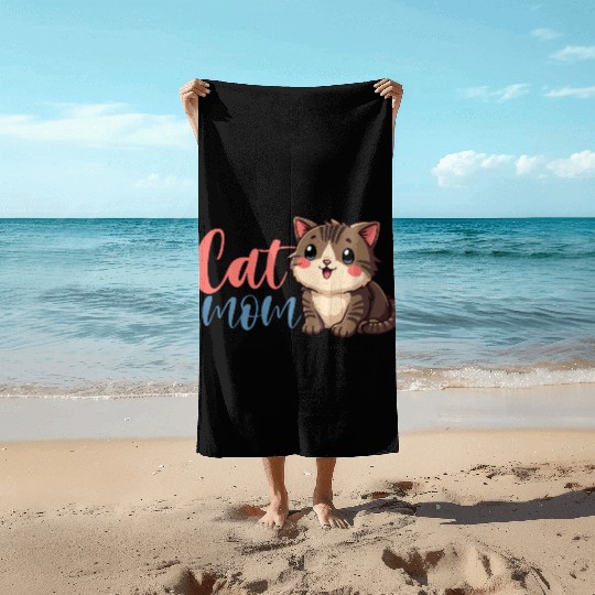 Adorable Cat Mom Design with Cute Kitten Beach Towels