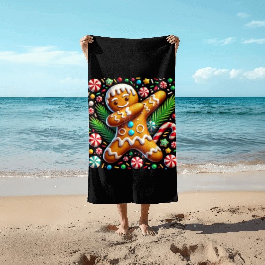 Dabbing Gingerbread Cookie Christmas Fun Beach Towels