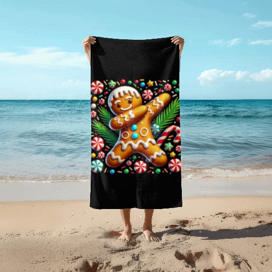 Dabbing Gingerbread Cookie Christmas Fun Beach Towels