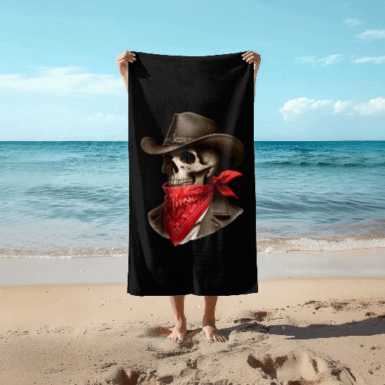 Cowboy Skeleton Skull Bandit Beach Towels