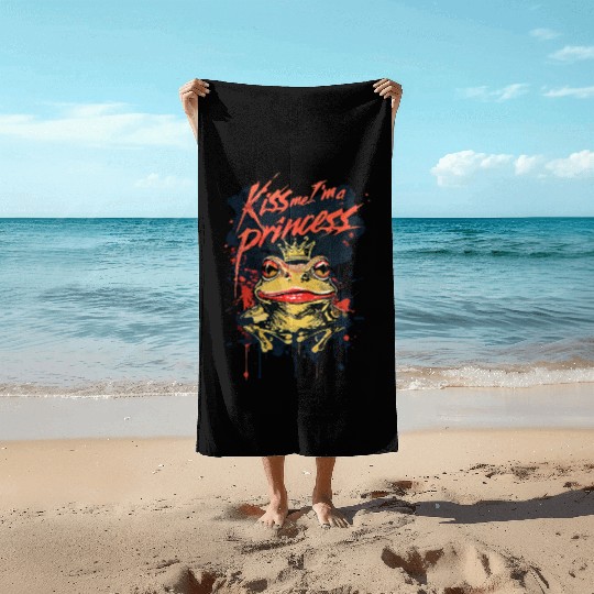 Kiss Me I'm A Princess Funny Frog Toad Beach Towels