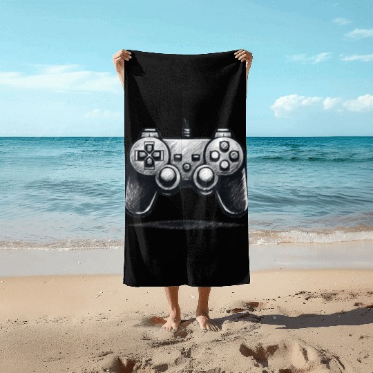 Gamer Controller Cartoon Charcoal Gaming Art Beach Towels