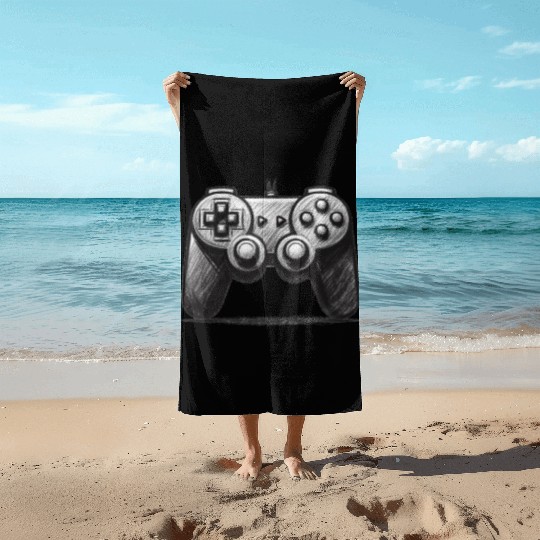 Gamer Controller Cartoon Charcoal Gaming Art 4 Beach Towels