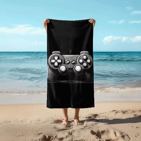 Gamer Controller Cartoon Charcoal Gaming Art 1 Beach Towels