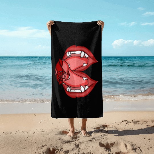 Fangs Unleashed A Vampire s Fierce Expression Beach Towels