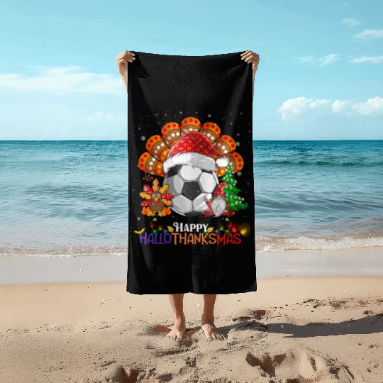 Soccer Turkey Gnome Happy Hallothanksmas Beach Towels