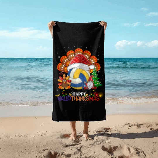 Volleyball Turkey Gnome Happy Hallothanksmas Beach Towels
