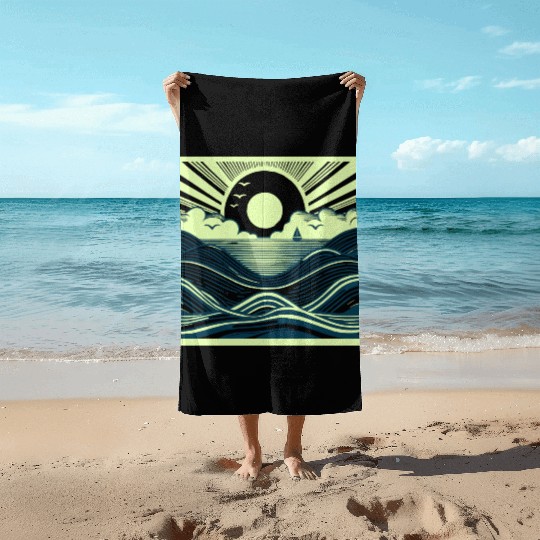 Ocean Sunrise Retro Wave Sailing Beach Towels