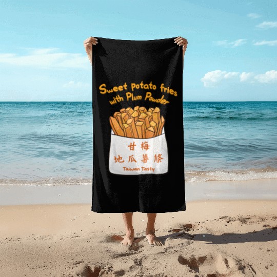 Taiwan food_ Sweet potato fries with Plum Powder Beach Towels