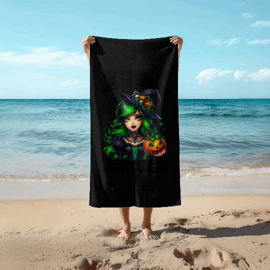 Halloween Wicked Cute Green Witch Beach Towels