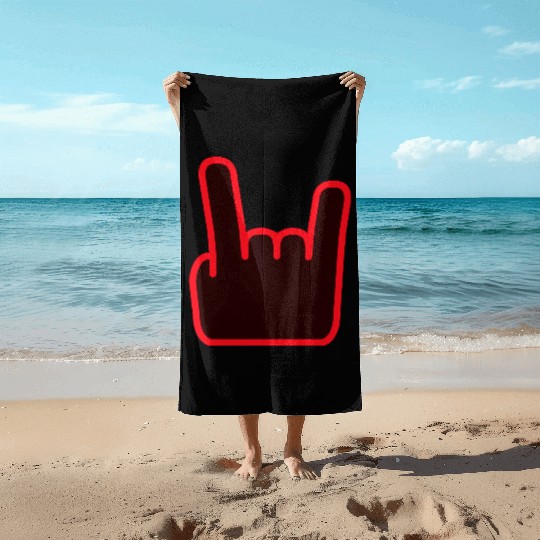 Heavy Metal Fun Hard Rock Music Horns Hand Gesture Beach Towels