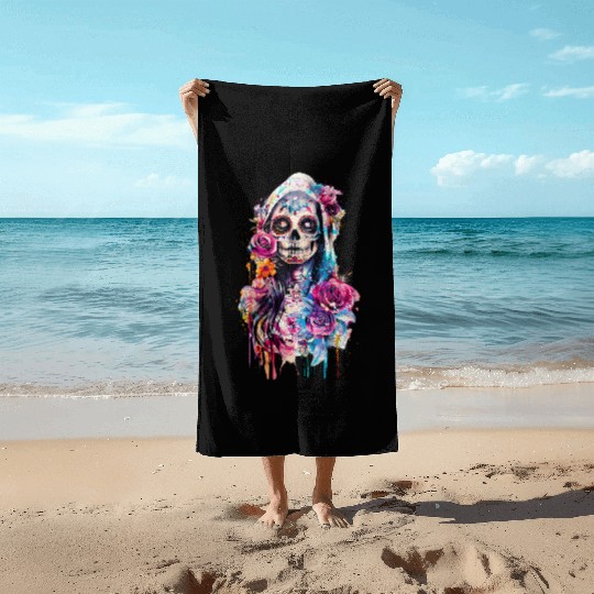 Santa Muerte Saint Mexican Folklore Dead Skull Beach Towels