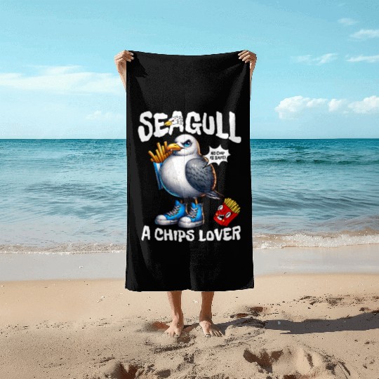Seagull The Potato Chips Lover Funny Sea Bird Beach Towels