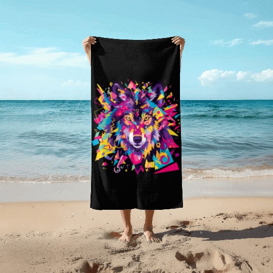 Majestic Pop Art Alpha Wolf - Vibrant Cool Beach Towels