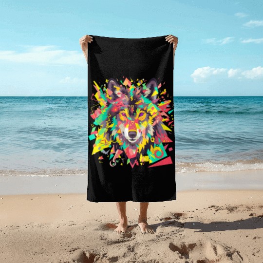 Majestic Pop Art Alpha Wolf - Vibrant Warm Beach Towels